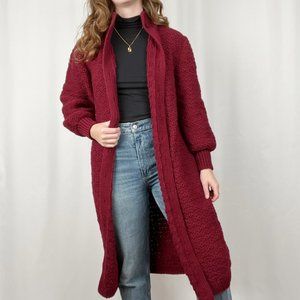 Vintage Handmade Long Duster Cardigan Sweater Balloon Sleeve Chunky Cottagecore